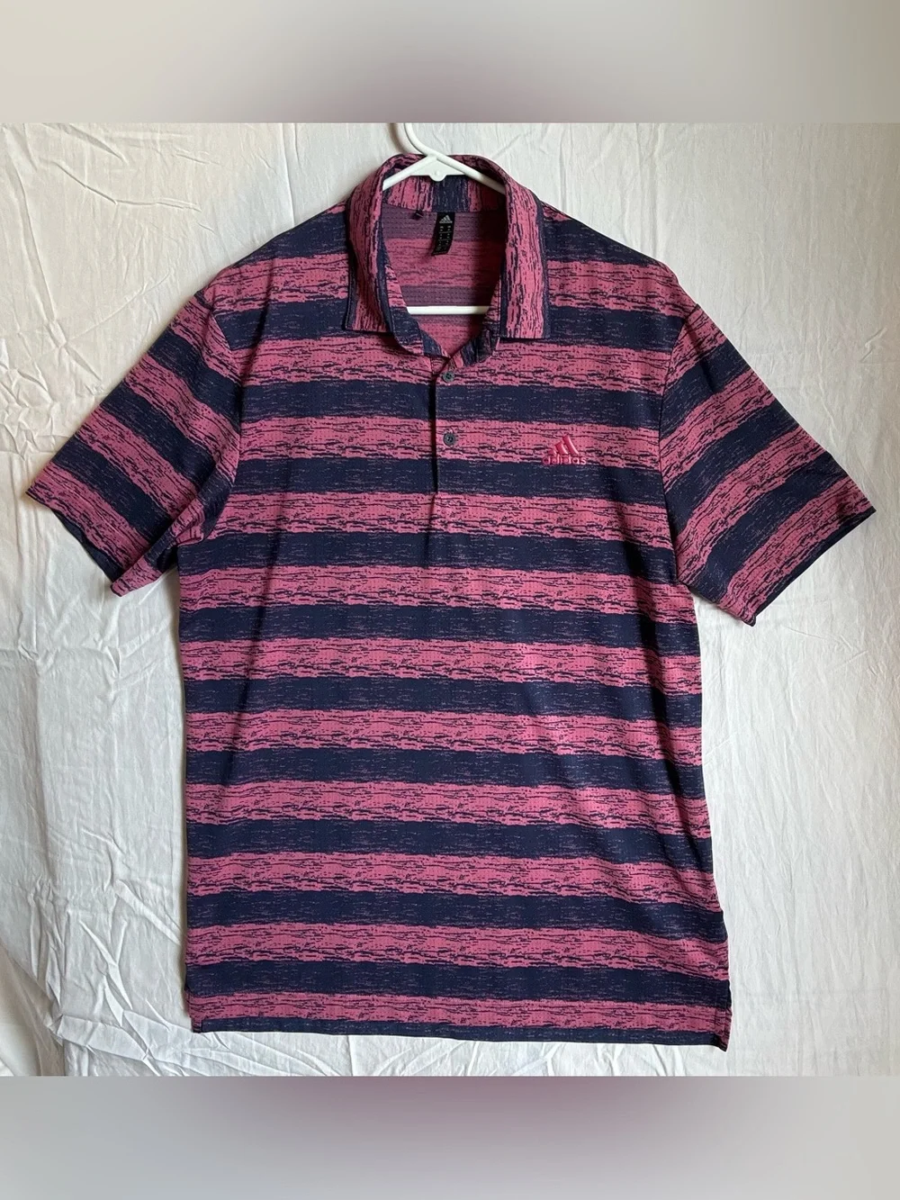 adidas Men’s Pink and Navy Striped Polo